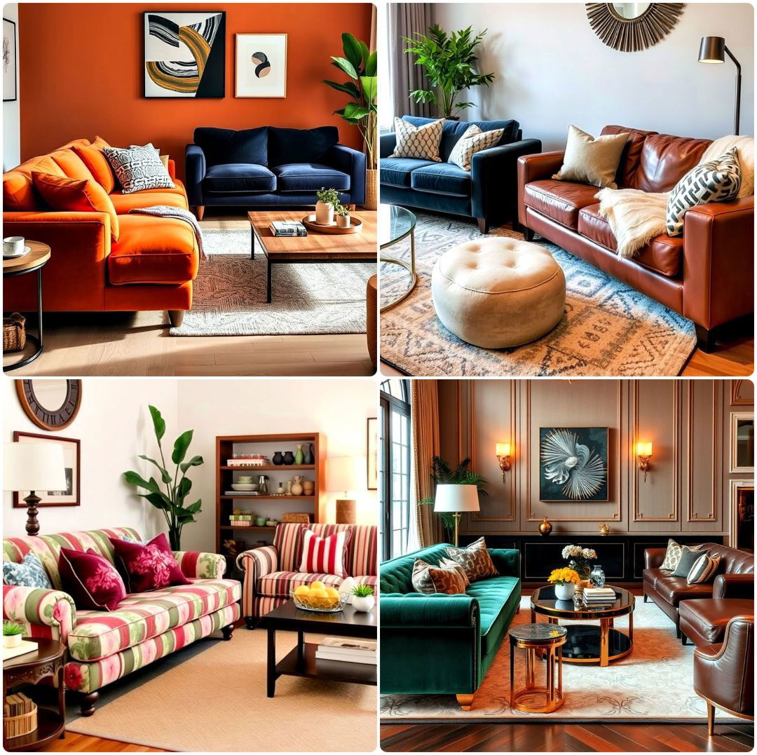mismatched sofas in living room ideas