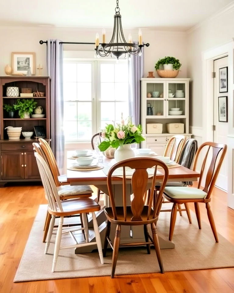 mix and match seating cottagecore dining room - 40 Cottagecore Dining Room Ideas