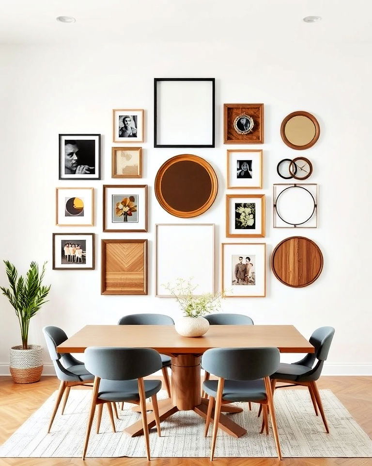 mix of shapes and frames gallery wall - 15 Dining Room Gallery Wall Ideas
