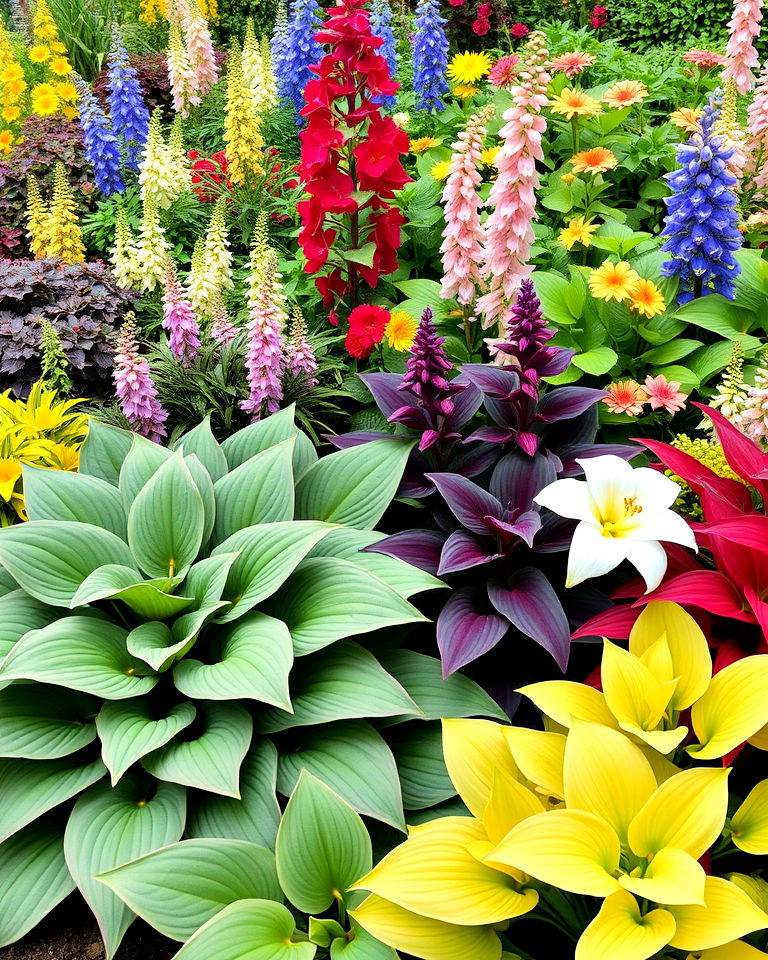 mixed bed with flowering plants - 20 Hosta Garden Design Ideas