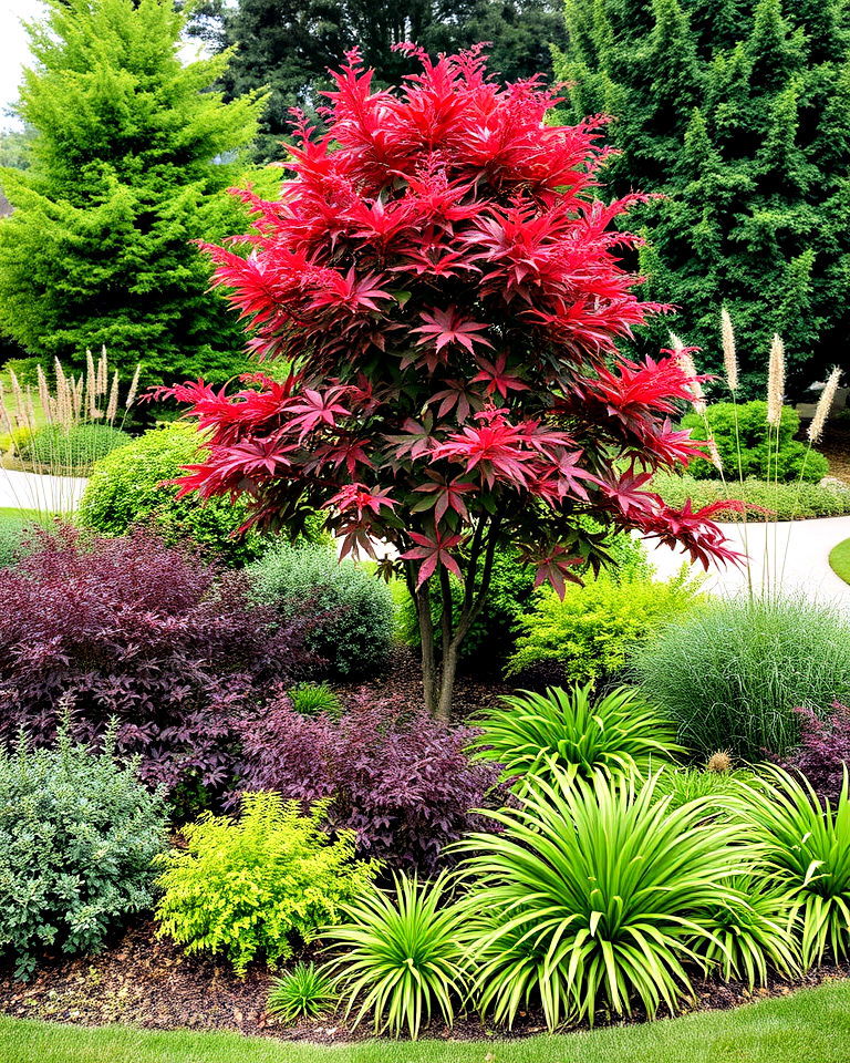 mixed border planting for japanese maple tree - 20 Front Yard Japanese Maple Tree Landscaping Ideas