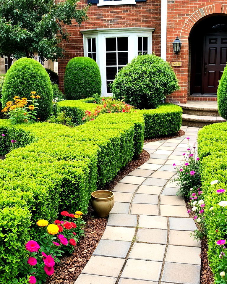 mixed boxwood and flower border - 20 Front Yard Boxwood Designs