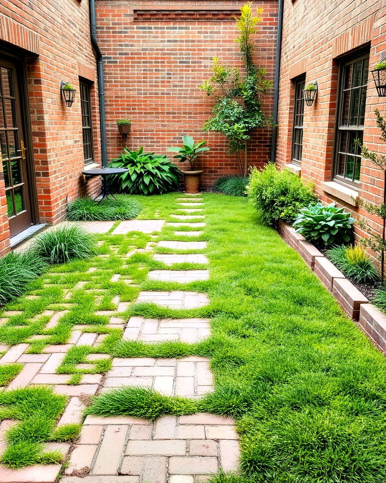 mixed brick and grass courtyard - 15 Brick Courtyard Ideas