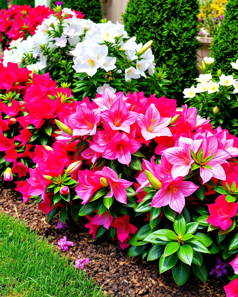 mixed flower bed with azaleas - 15 Azalea Garden Ideas