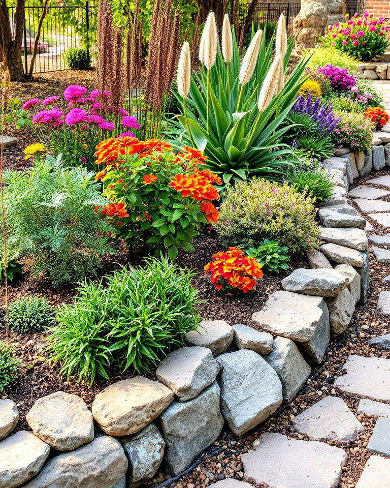 mixed size stone borders for visual interest - 25 Stone Garden Edging Ideas