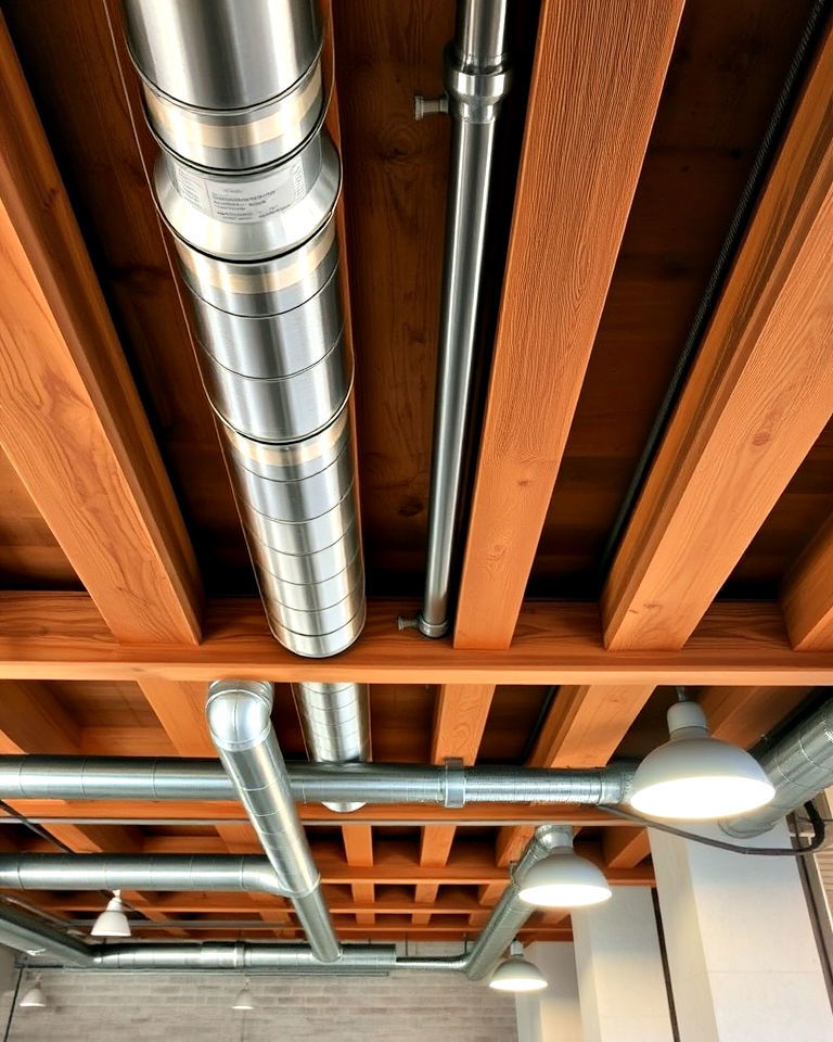 mixed wood and metal elements exposed basement ceiling mixed wood and metal elements exposed basement ceiling - 20 Exposed Basement Ceiling Ideas