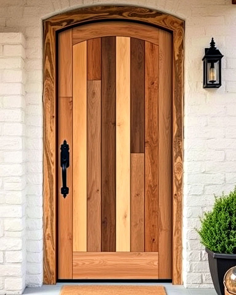 mixed wood tones front door - 20 Rustic Front Door Ideas
