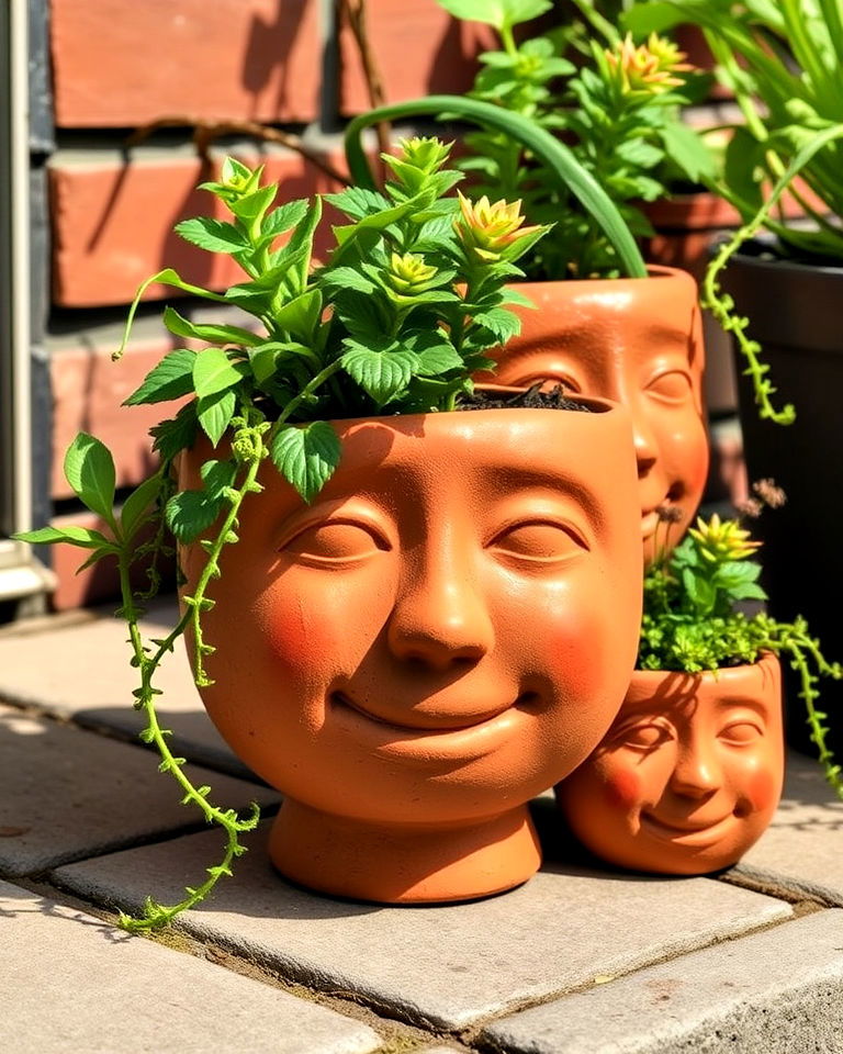 modern and classic terracotta face planters - 15 Head Planter Ideas