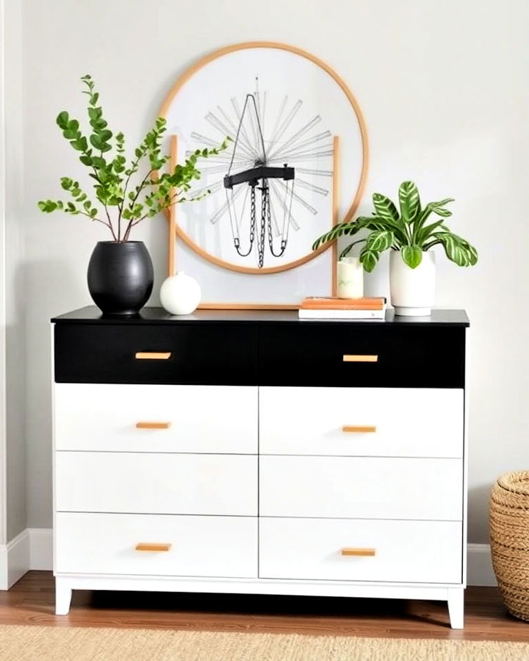 modern and dynamic look two tone dresser - 15 Entryway Dresser Ideas