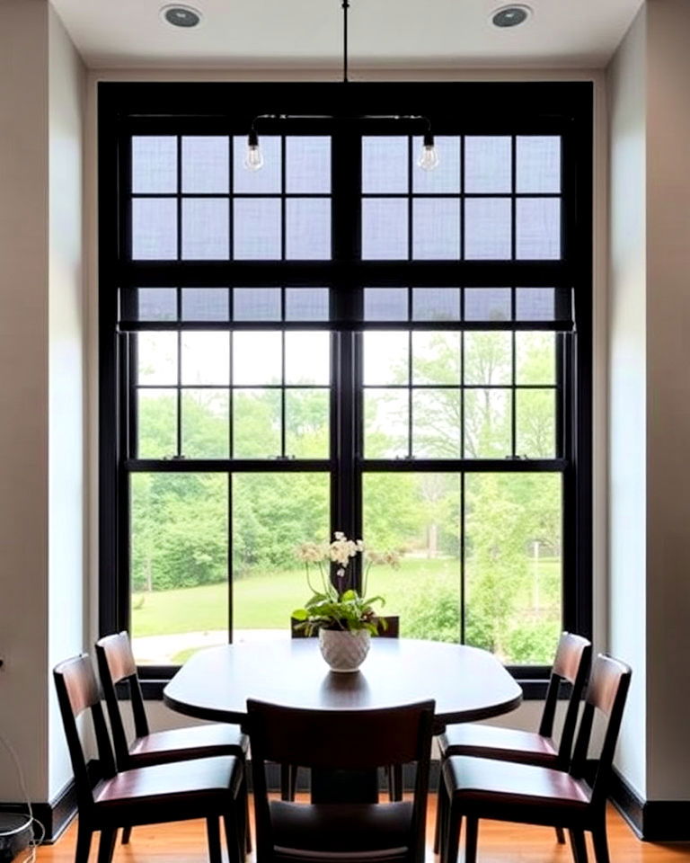 modern black framed industrial windows - 20 Dining Room Window Ideas