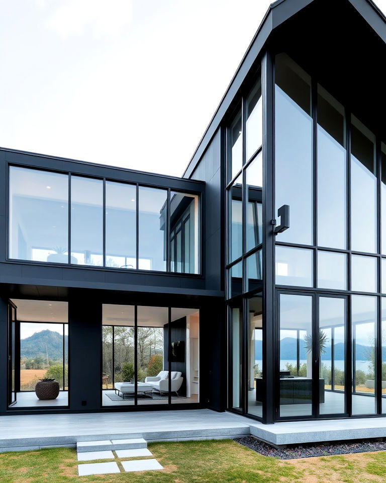 modern black house with extensive glass walls - 30 Modern Black Houses