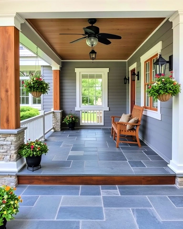 modern bluestone and wood combination - 15 Bluestone Front Porch Ideas