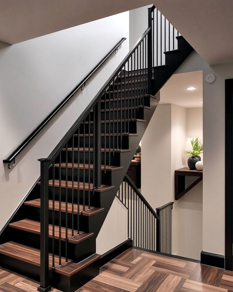 modern bold statement stairs with dark finishes - 20 Basement Stair Ideas