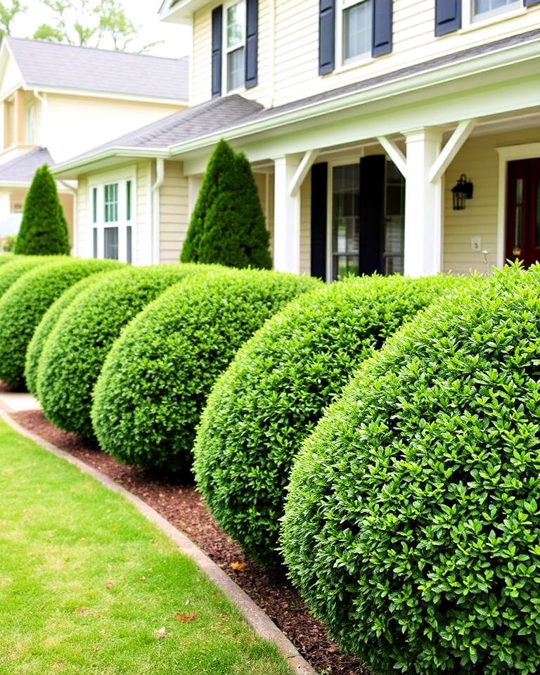 modern boxwood border - 25 Front Yard Evergreen Landscaping Ideas
