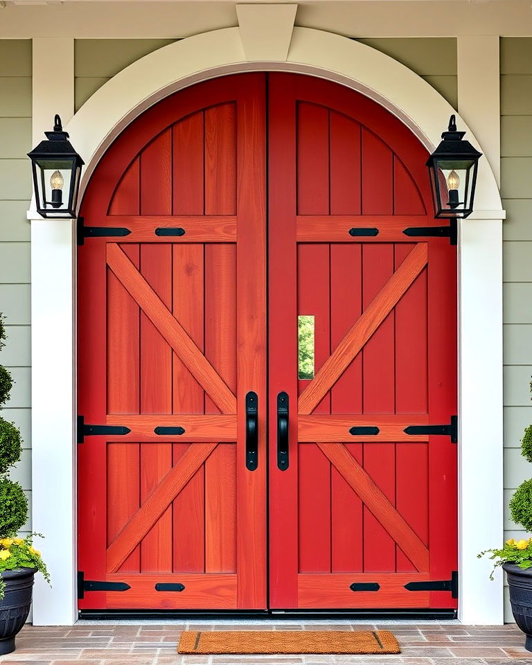 modern carriage style door - 25 Farmhouse Front Door Ideas
