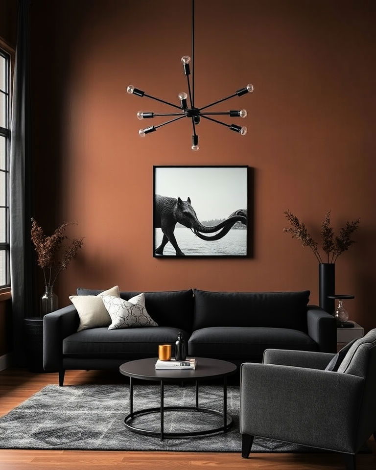 modern charcoal black with brown living room - 25 Colors That Go With Brown for Any Room