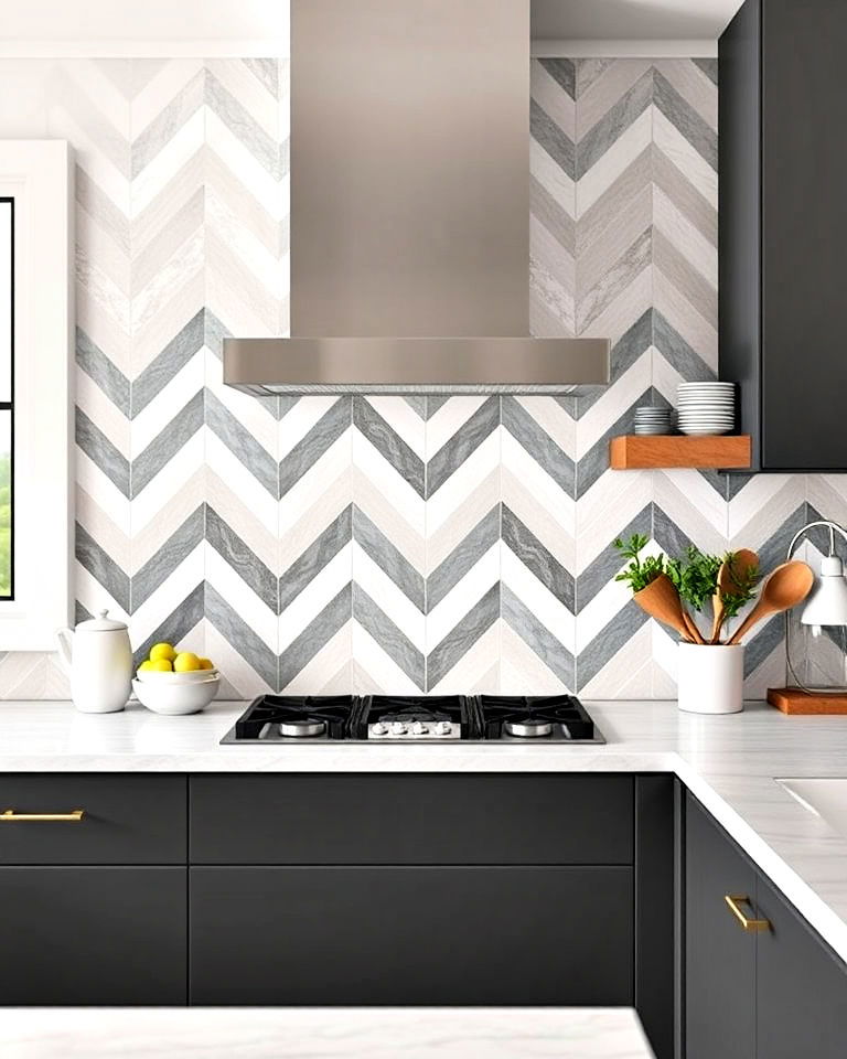 modern chevron mosaic tile design - 15 Mosaic Tile Backsplash Kitchen Ideas