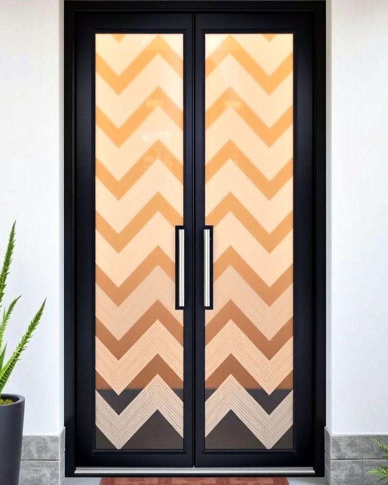 modern chevron pattern glass door - 20 Glass Front Doors Ideas