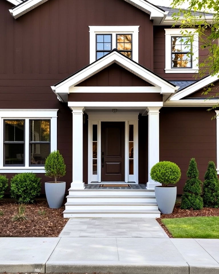 modern chocolate brown exterior with crisp white accents - 15 Chocolate Brown House Exterior Design Ideas