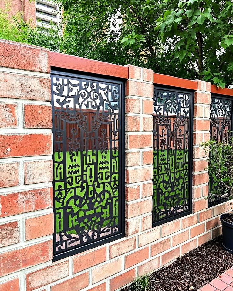 modern cinder block fence with metal inserts - 25 Cinder Block Fence Ideas