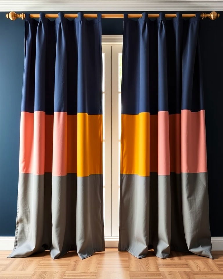 modern color blocked double curtains - 20 Double Curtain Ideas