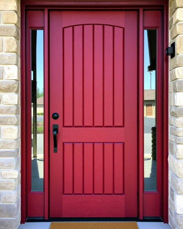 modern dark red with vertical planks - 20 Dark Red Front Door Ideas