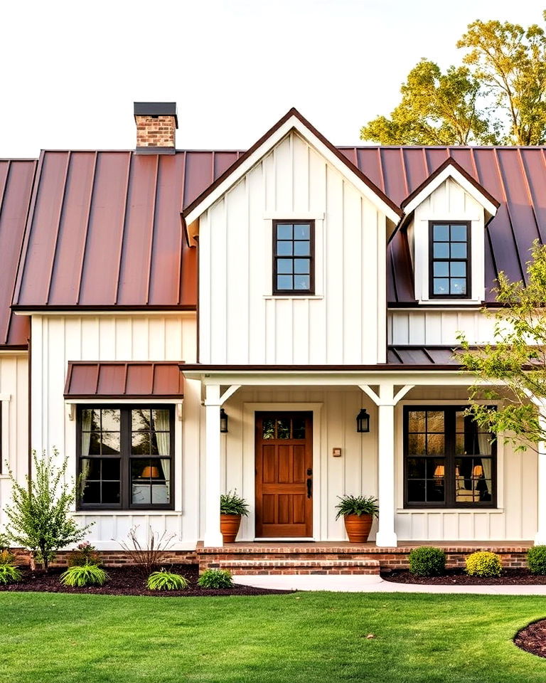 modern farmhouse exterior with cream and brown - 20 Cream and Brown House Exterior Ideas