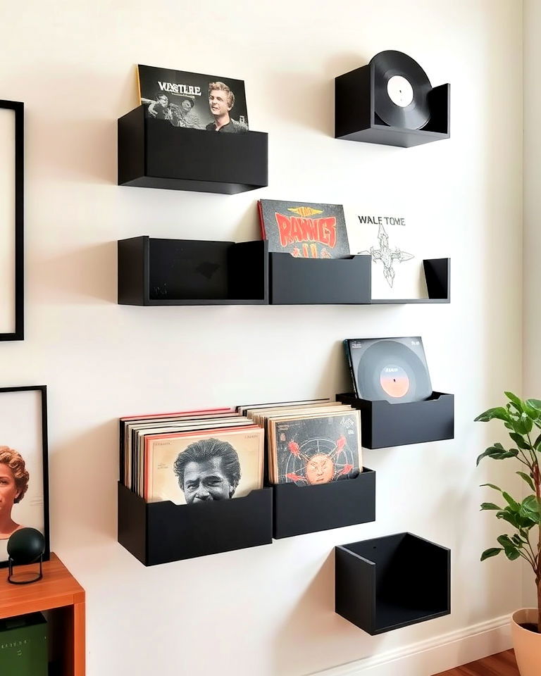 modern floating boxes for vinyl record storage - 25 Vinyl Record Storage Ideas