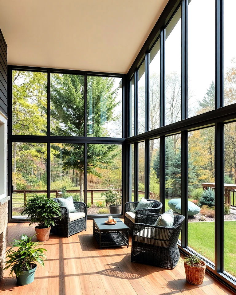 modern floor to ceiling glass panels - 15 Enclosed Porch Ideas With Windows