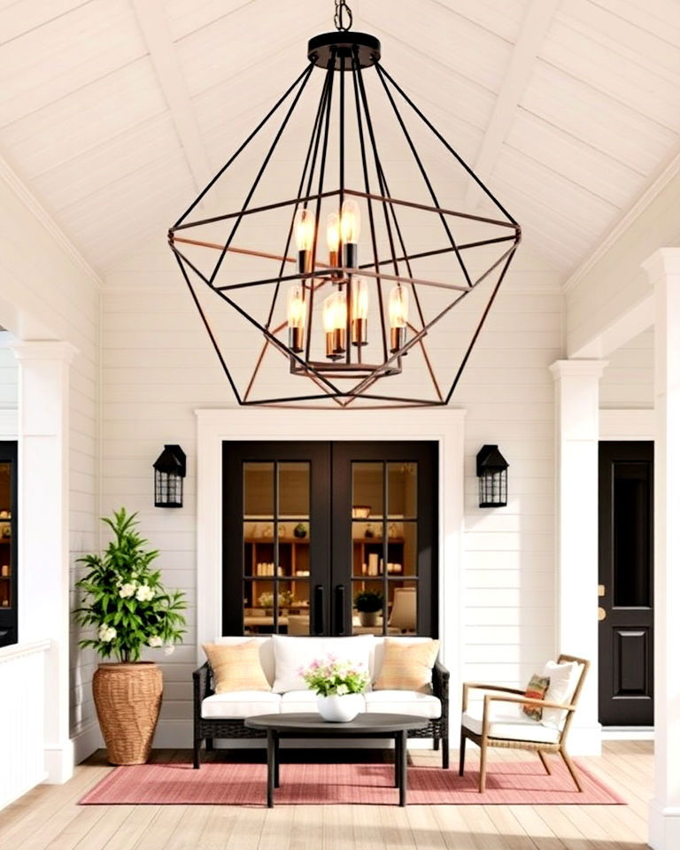 modern geometric cage chandelier - 15 Front Porch Chandelier Ideas