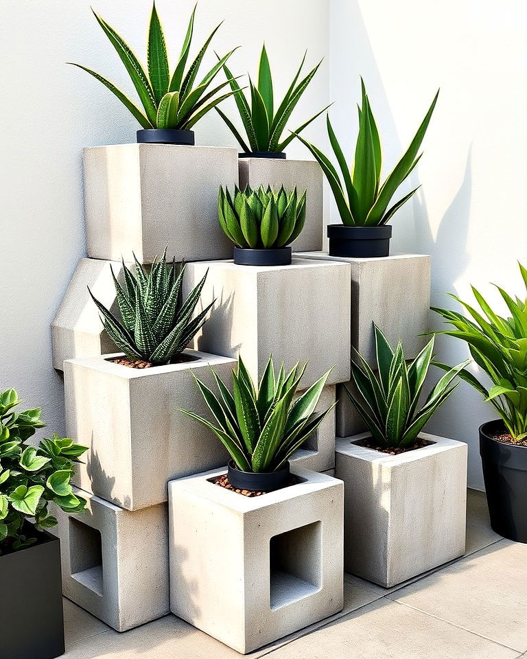 modern geometric planter arrangement - 15 Cinder Block Planter Ideas