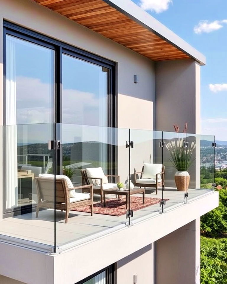modern glass railing for uninterrupted views - 15 Second Story Balcony Ideas