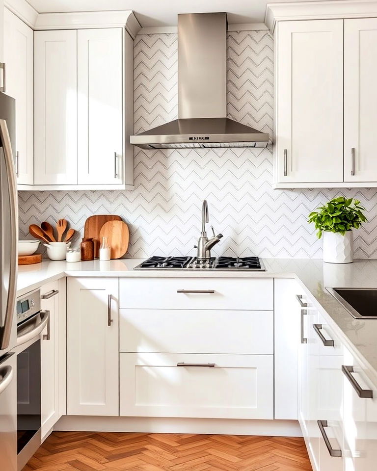 modern glossy herringbone tiles backsplash - 25 Kitchens With Herringbone Tile Backsplashes
