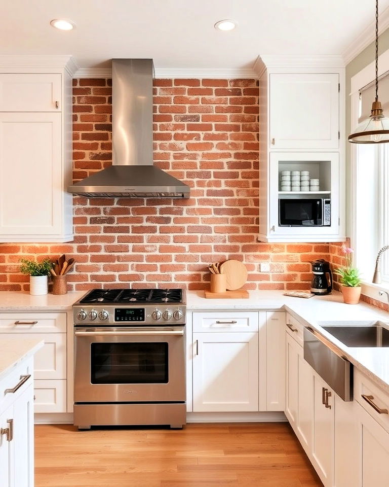 modern half wall brick backsplash - 25 Kitchen With Brick Backsplash Ideas