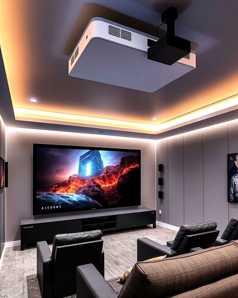 modern hidden projector setup - 25 Modern Home Theater Ideas