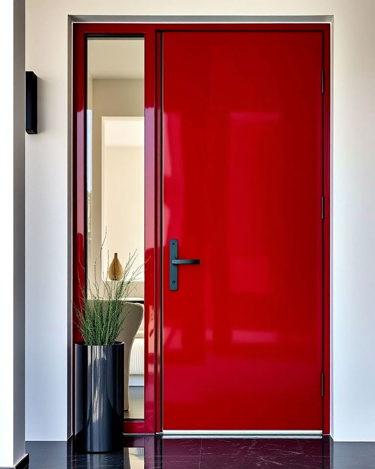 modern high gloss dark red door - 20 Dark Red Front Door Ideas