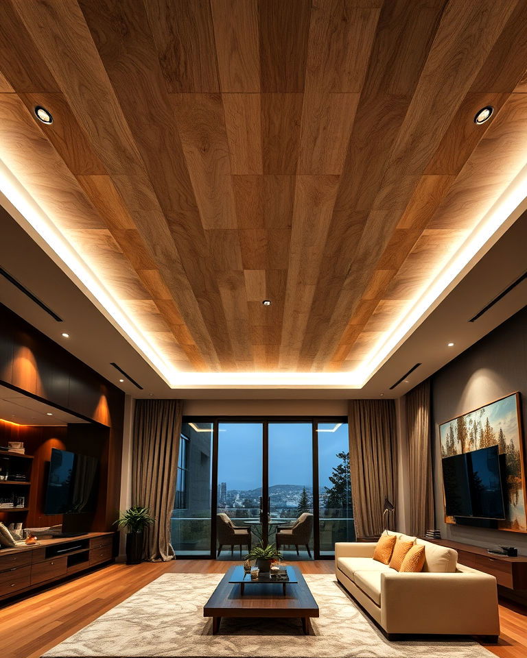 modern illuminated plywood ceiling - 20 Plywood Ceiling Ideas