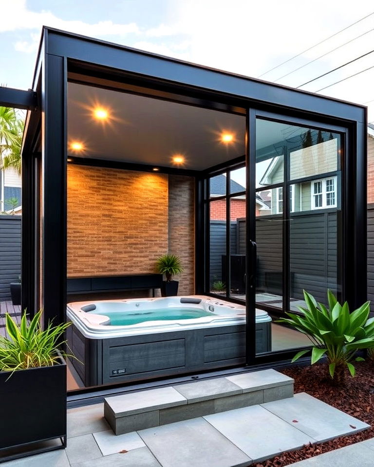 modern industrial hot tub shed - 15 Hot Tub Shed Ideas