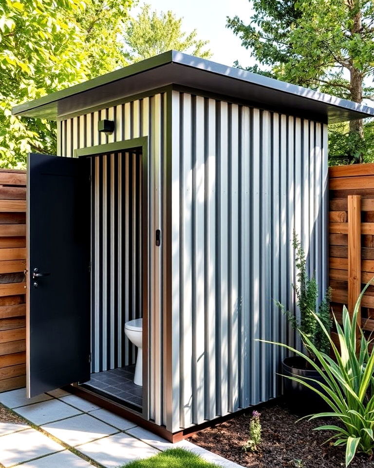 modern industrial metal outhouse - 15 Outhouse Design Ideas