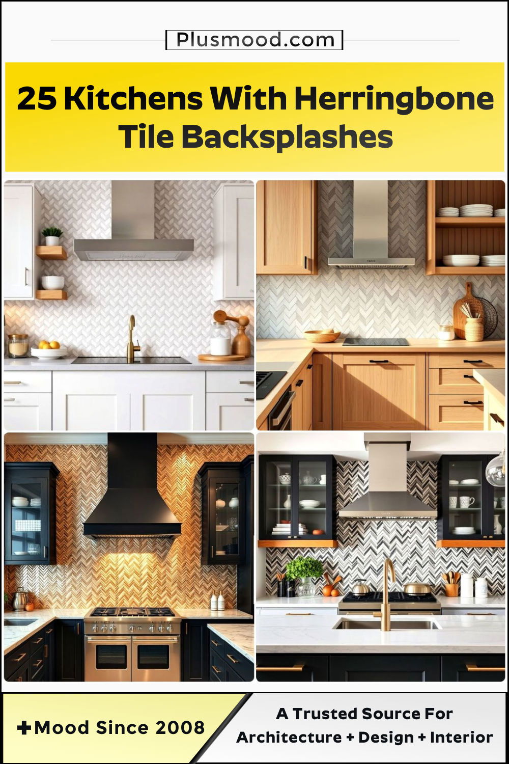 modern kitchens with herringbone tile backsplashes