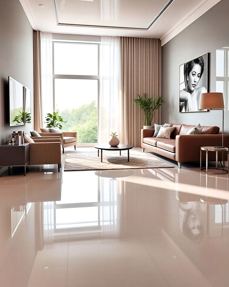 modern look high gloss vinyl flooring - 20 Living Room Vinyl Flooring Ideas