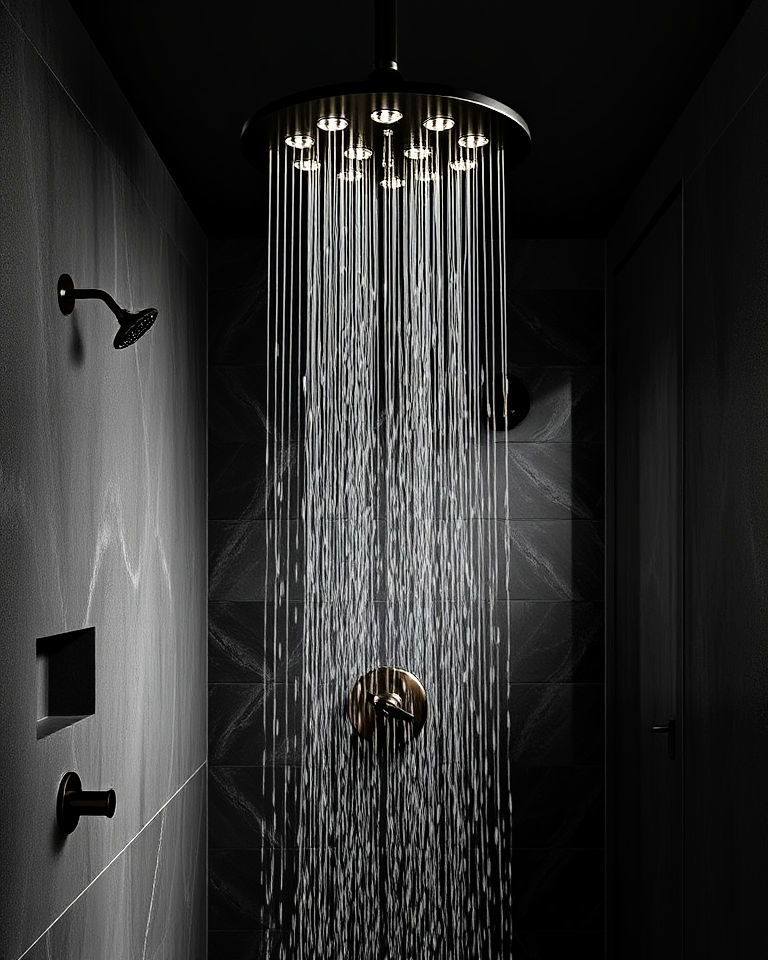 modern luxury overhead rain shower - 25 Dark Academia Bathroom Ideas
