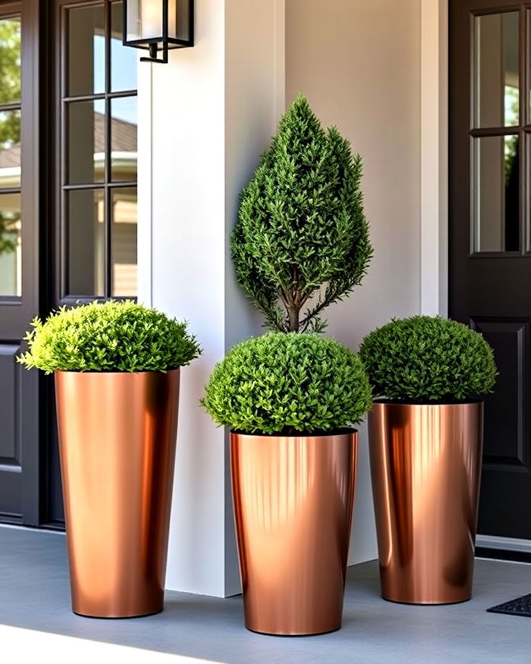 modern metallic tall planters - 20 Tall Planters for Front Porch