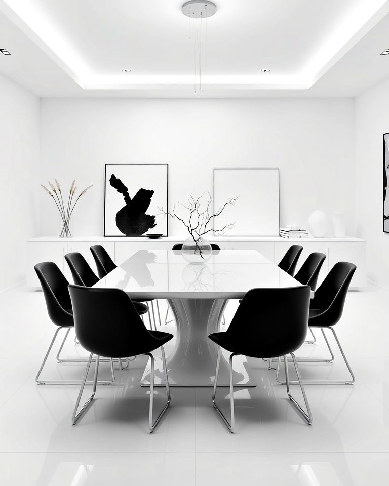 modern minimalism in a white dining room - 30 White Dining Room Ideas