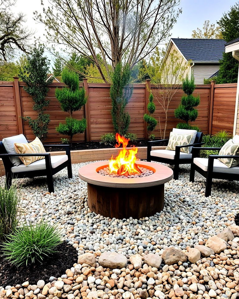 modern minimalist fire pit surround - 15 Mexican Beach Pebbles Landscaping Ideas