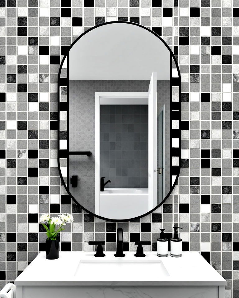 modern monochrome mosaic mirror - 15 Mosaic Mirror Ideas