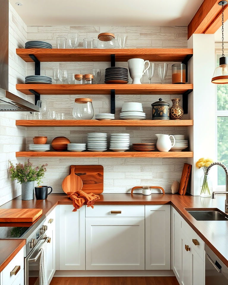 modern open shelving with reclaimed wood - 25 Modern Rustic Kitchen Ideas