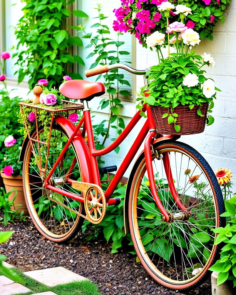 modern painted bicycle accent - 15 Old Bicycle Garden Ideas