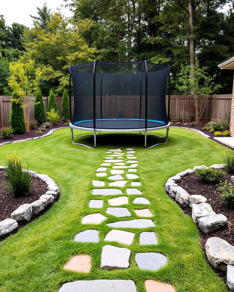 modern paved trampoline pathway - 15 Trampoline Landscaping Ideas