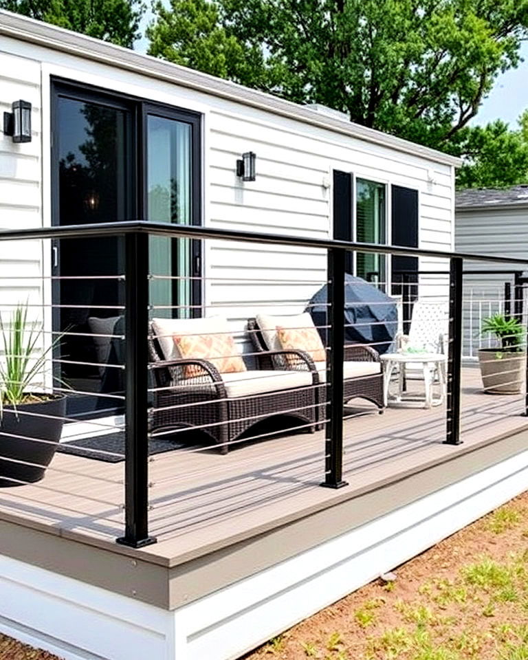 modern railing for mobile home deck - 20 Mobile Home Deck Ideas